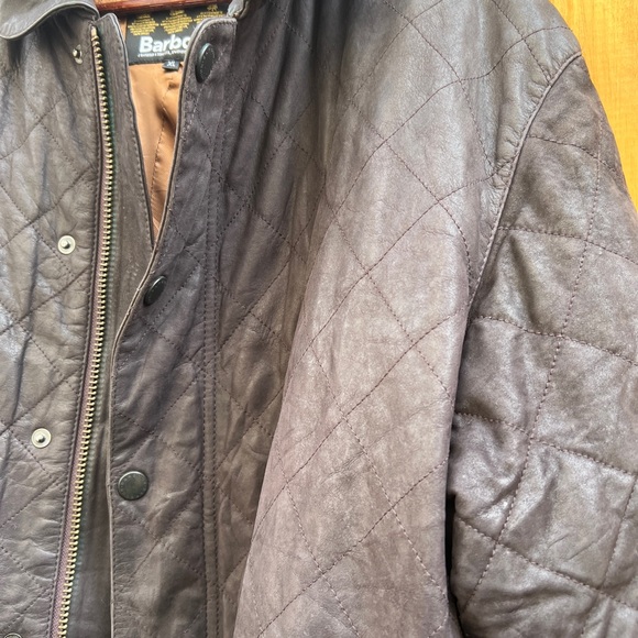 Barbour Quilted Leather Coat Jacket Brown Bushman Classic XL - Picture 4 of 13